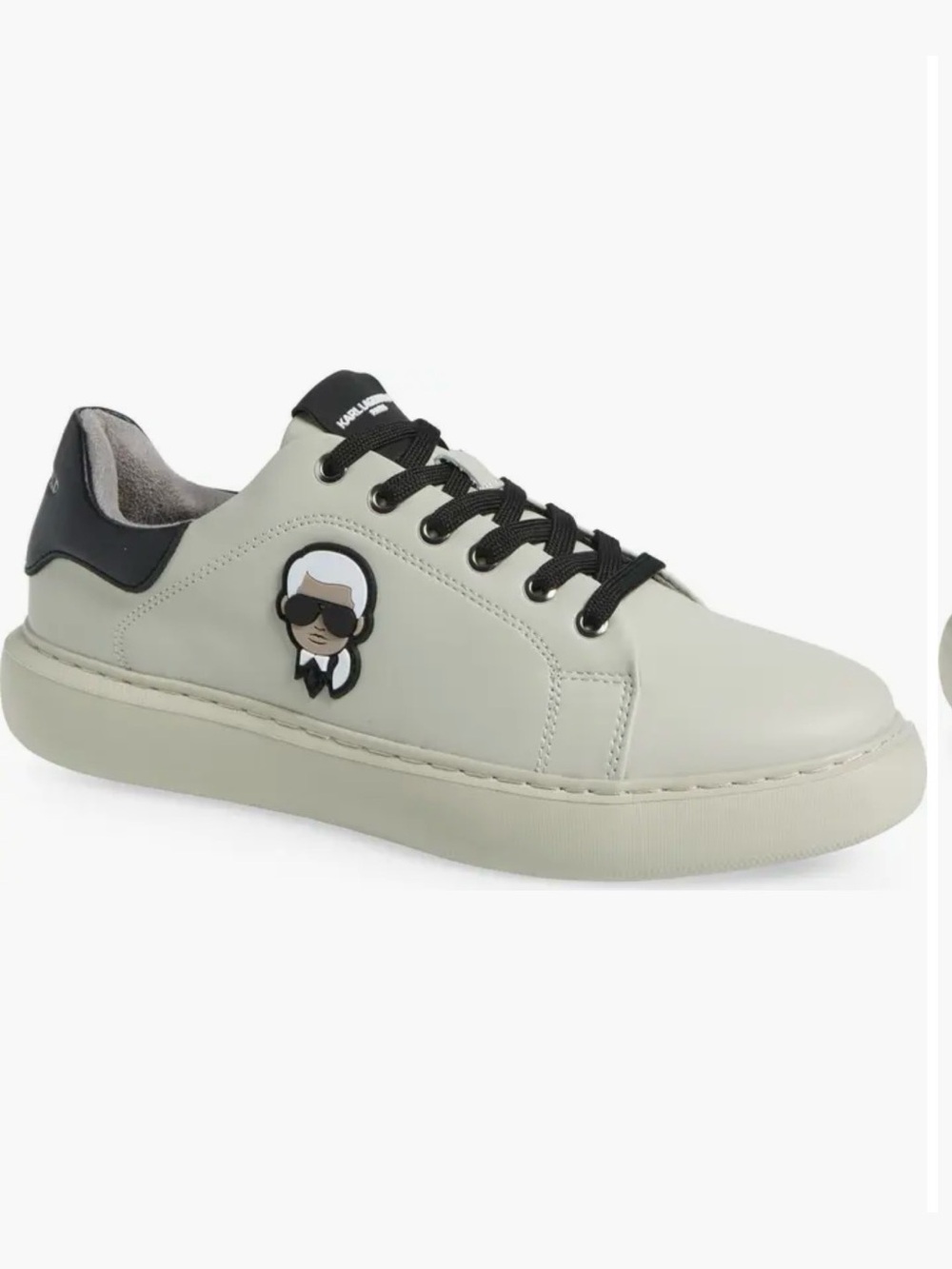 Karl Lagerfeld Ivory and Black Leather Low-Top Sneakers
New in Box